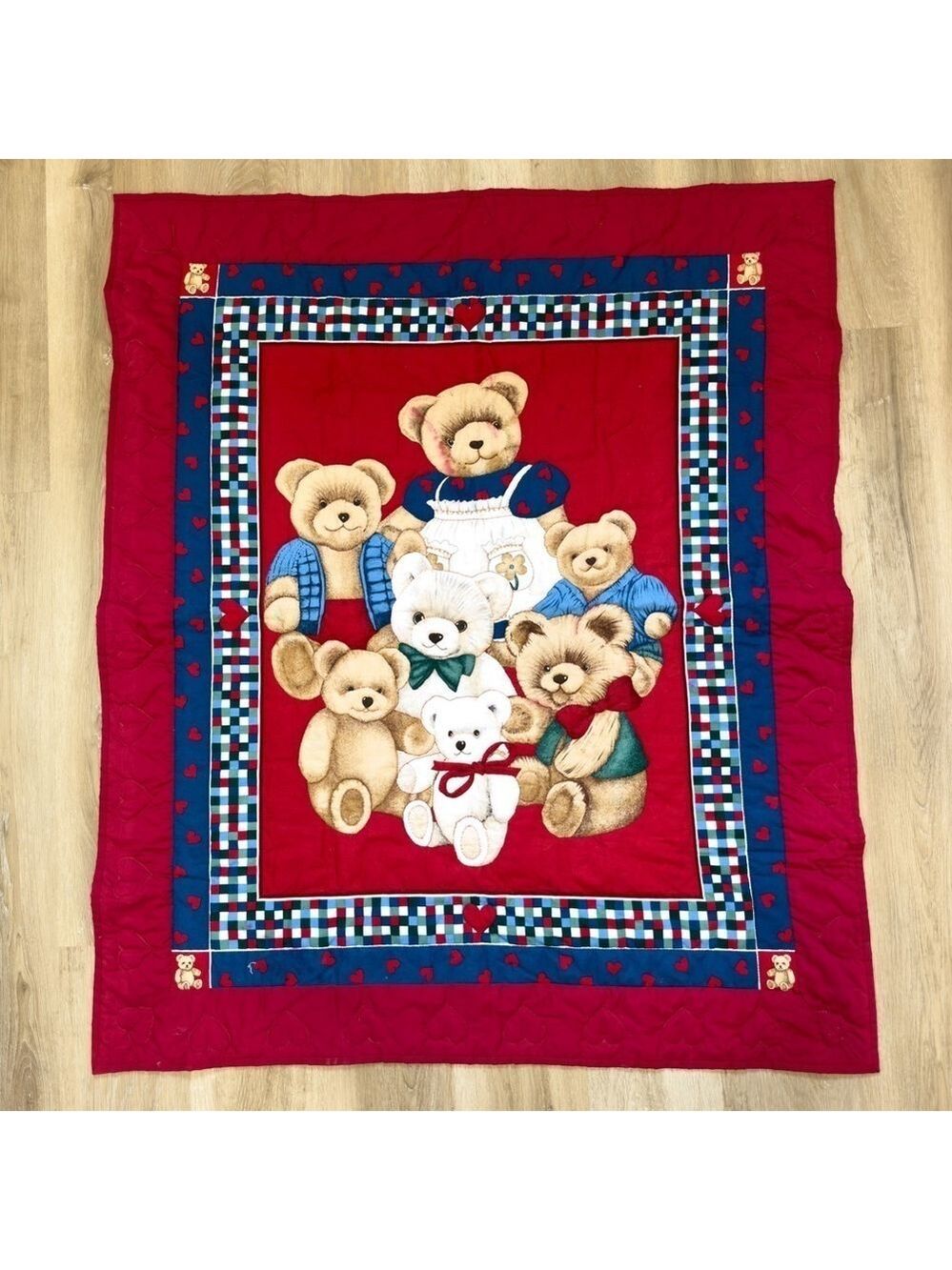 VINTAGE Handmade Super Unique Quilt | Bear Family Blanket